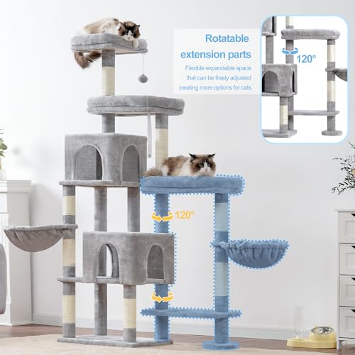 Cat Tree Tower with Stable Extended Base (Light Gray)