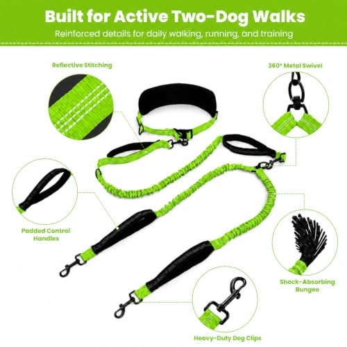 Hands Free Double Dog Leash (Green)