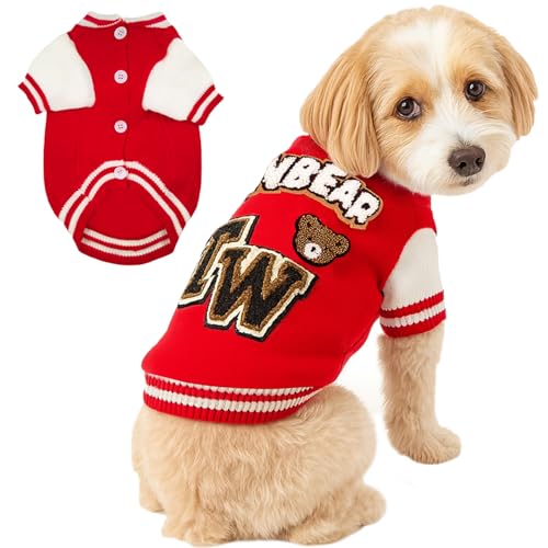 Dog Varsity Sweaters for Small Dogs (Red / Small(3-6lbs))