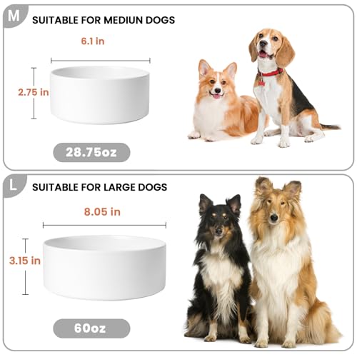 Ceramic Dog Bowls Replacement Set of 2 (White Replacement Bowl / 7.6 Cups | 2 Pack | For Large Dogs)