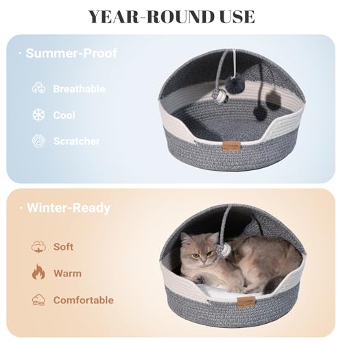 Cat Basket Bed with Washable Cushion and Ball Rope Cotton (Blue)