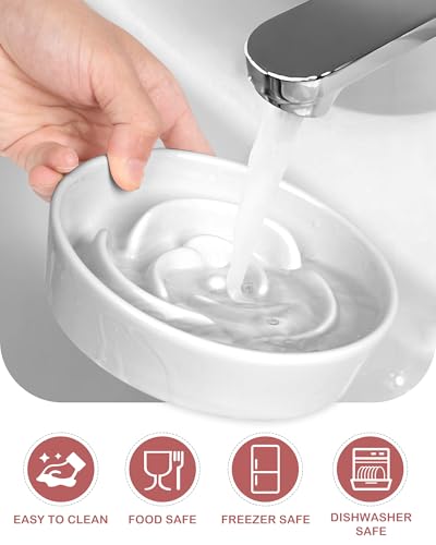 Ceramic Slow Feeder Dog Bowls (M-1.5 Cups / 01-White)