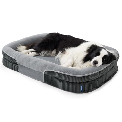 XL 360°Oval Bolster Orthopedic Dog Beds Large Sized Dog (Charcoal / 42"lx30"wx7"th)