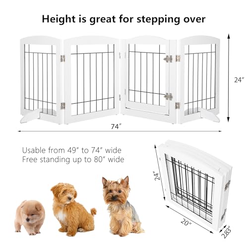 Dog Gate Indoor with Door (White / 【4 Panels with door】80"W x 24"H)
