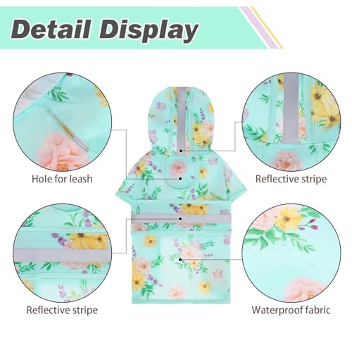 Dog Raincoat Hooded Slicker Poncho with Leash Hole (S:10-15lbs / Flower Green)