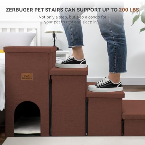 Dog Stairs with Storage (Brown With Condo / 3)