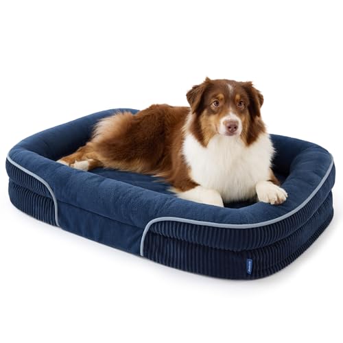 LPlus 360°Oval Bolster Orthopedic Dog Beds Large Sized Dog (Navy Blue / 38"lx28"wx7"th)