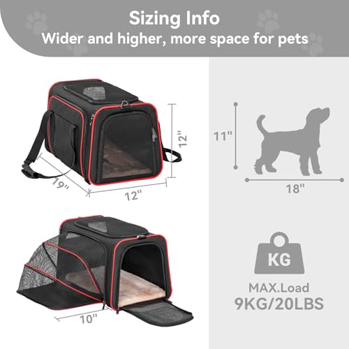 Large Expandable Cat Carrier for Travel (19"L x 12"W x 12"H / Black)