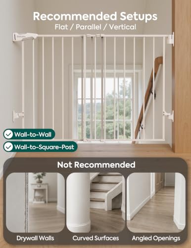 No Bottom Bar Baby Gate for Stairs (*White / 28" H, 24-39" W-Compact)