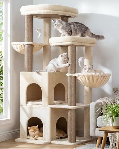 Cat Tree Tower for Indoor Cats Large Adult (Beige / XXL)