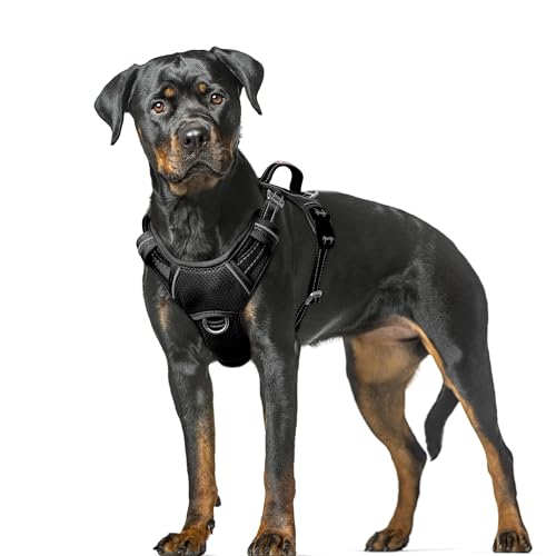 Dog Harness for Large Dogs No Pull Dog Vest ID Tag Pocket (Black / X-Large)