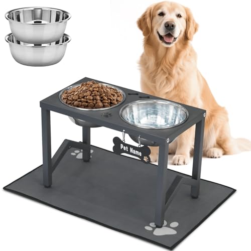 Elevated Dog Bowls (Grey-58oz x 2 / Height: 11.8")