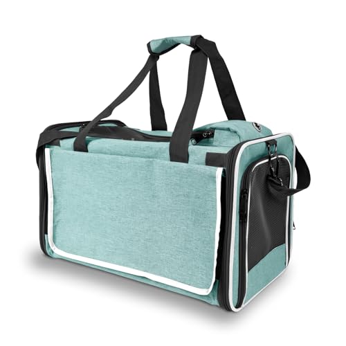 Small Dog Carrier Yorkshire Puppy Softshell Chihuahua Transport Cage (Turquoise / 18.1"L x 11.8"W x 11.8"H)