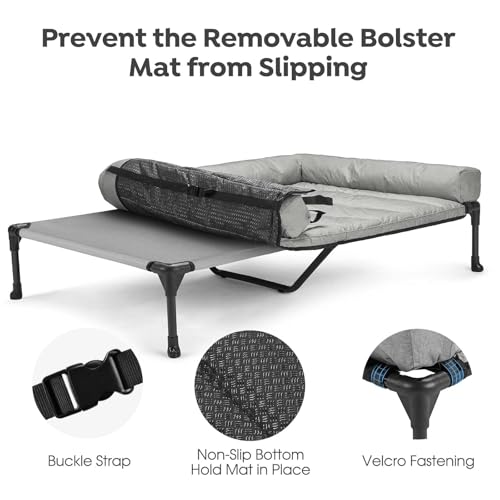 Outdoor Elevated Dog Bed with Waterproof Bolster Cushion (Light Grey / 49.0"L x 33.0"W x 9.0"Th)