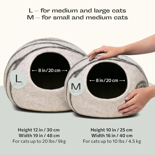 Cat Cave Merino Wool Bed for Indoor Cats (Light Gray / Large)