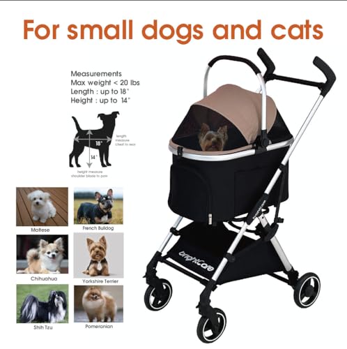 Small Pet Stroller for Dogs & Cats Under 20 lb with Detachable Carrier