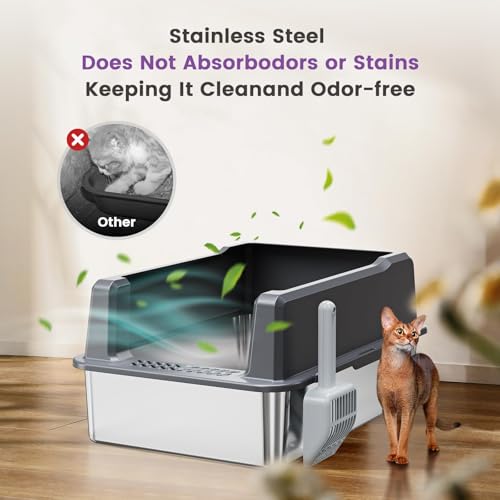 XXL Stainless Steel Litter Box with Lid for Multiple & Big Cats (Dark Gray / XXX-Large)