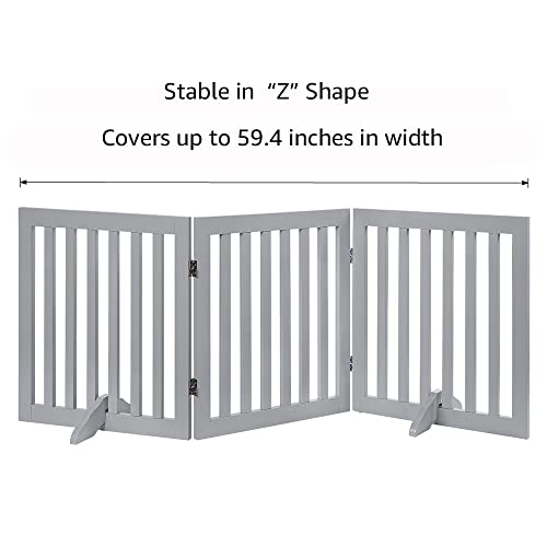 24”H Free Standing Pet Gate for Dog Cat (Gray / 60"W×24"H)
