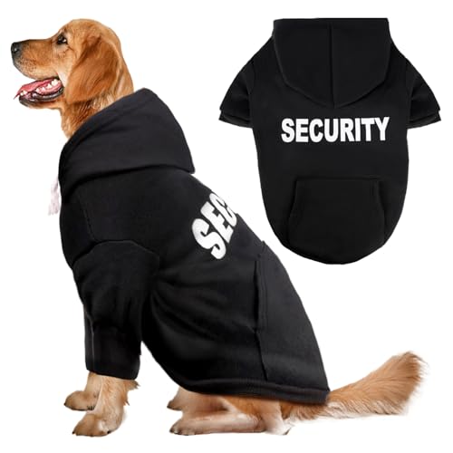 Dog Basic Hoodie Soft Dog Clothes Cold Weather Sweaters for Medium Large Dogs Cozy Fabric Warm Sweatshirt with Leash Hole for Boys (Security / XXL (Back: 30.71",Chest:37", 55-80lbs))