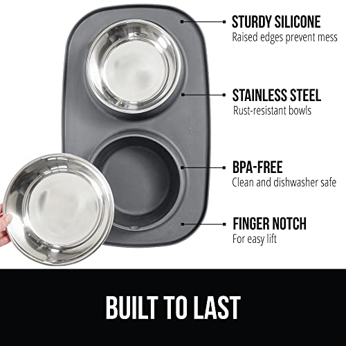 Dog Bowl Set with Feeding Mat (Gray / 3 Cup Bowls)