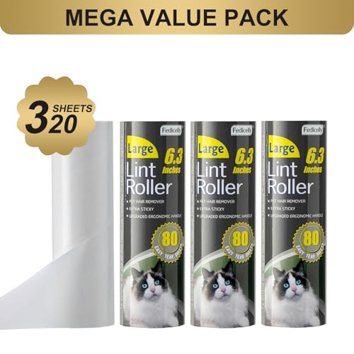 Large Lint Rollers Pet Hair Extra Sticky Refills (4 Large Refills + 320 Sheets)