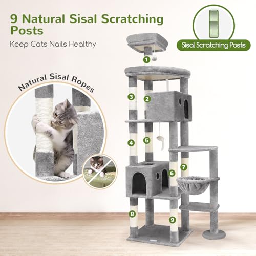 Giant Cat Tree for Indoor Large Cats (83inch / Ligth Grey)