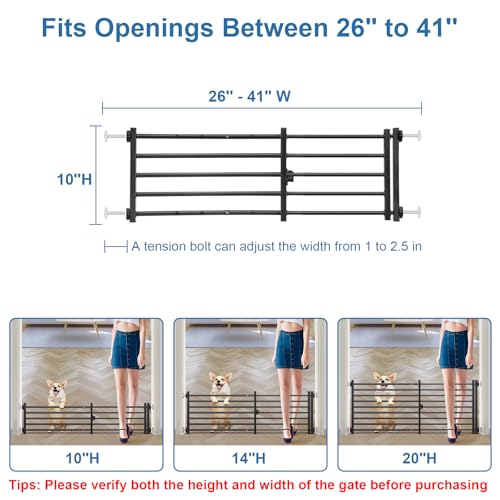 Indoor Dog Gate with Door (Black / 10''H × 26''- 41''W)