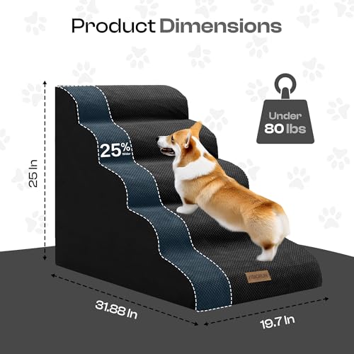 Extra Wide Dog Stairs for Large Dogs (Black / Stairs- 25"H)
