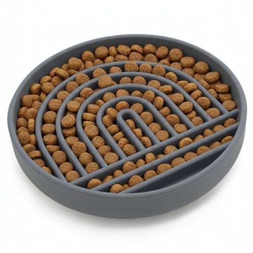 Slow Feeder Dog Bowl (Charcoal - Rainbow Design / Medium (7.5” Across x 1.5” Tall))