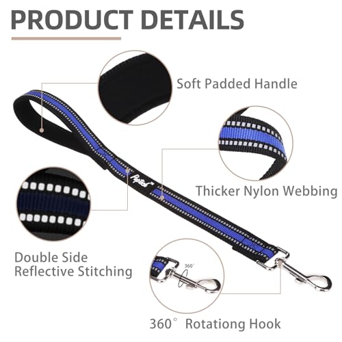 Reflective Short Dog Leashes 3 Pack for Walking and Training (Blue / 1FT+1.5FT+2.5FT)