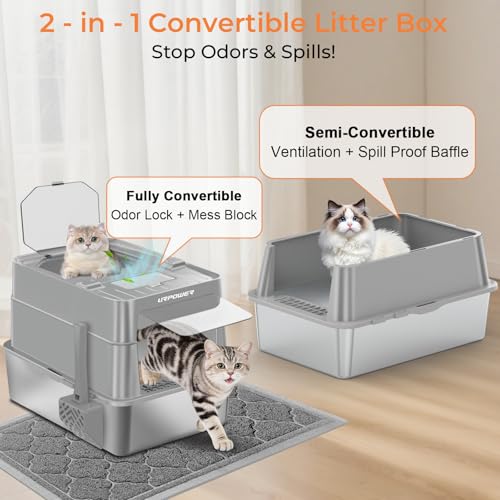 XL Stainless Steel Cat Litter Box with 110° Flip (Glacier Gray / X-Large)