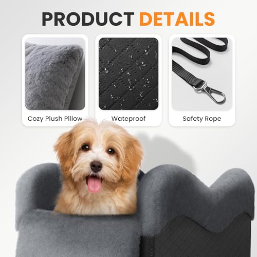 Center Console Dog Car Seat for Small Dogs Under 11lbs (Black/Dark Gery / Small)