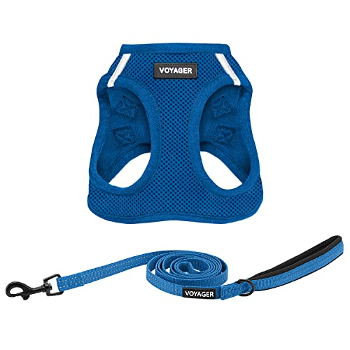 Voyager Step in Air All Weather Mesh Harness and Reflective Dog 5ft Leash Combo with Neoprene Handle (Royal Blue / XS (Chest: 13 - 14.5"))