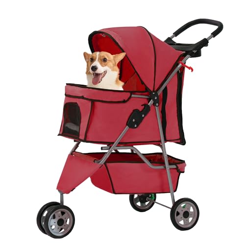 3 Wheel Foldable Pet Stroller (Red / 3 Wheels)