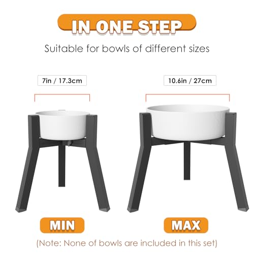 2Pack Elevated Dog Bowl Stand for Large Dogs (Height: 11", Width: 7-10.6" / 2 Pack- Black,11H-square)