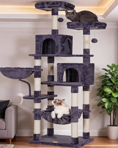 Cat Tree 70 inches Tall Cat Tower for Indoor Large Cats HCT032G (70.08 inch / Smoky Gray)