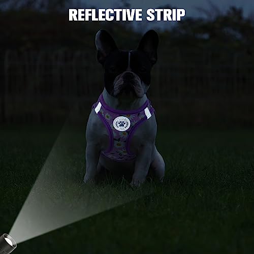 Dog Harness Medium Sized and Leash Set (Medium(Chest Girth 16" - 18") / Purple Daisy)