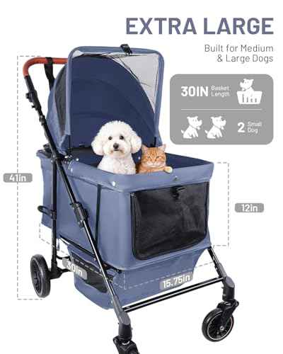 Dog Stroller for Medium & Large Dogs Up to 66 lbs (Navy Blue)