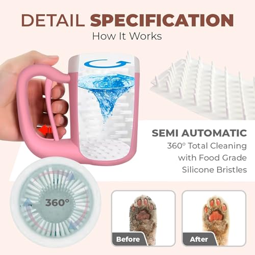 Semi Automatic Paw Cleaner for Small Medium Dog Breeds (Pink / Medium)