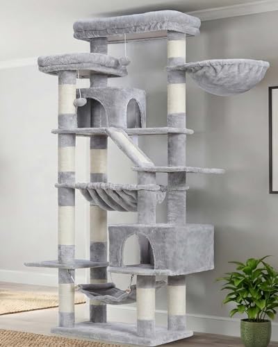 Cat Tree, 71-Inch-Tall Tower for Indoor Cats with 2 Perches HCT034W (Light Gray / 71 inch)