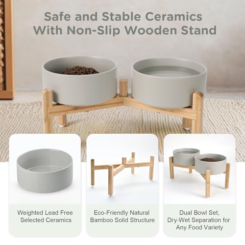 Elevated Dog Bowls Ceramic (7.3 in - 5.3 cups / Grey)