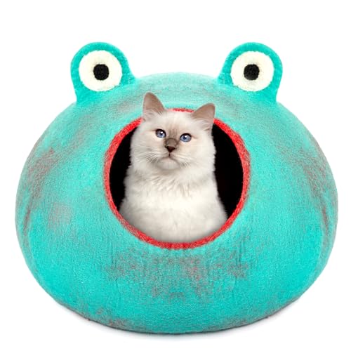 Luxurious Merino Wool Cat Cave (Turquoise Frog)