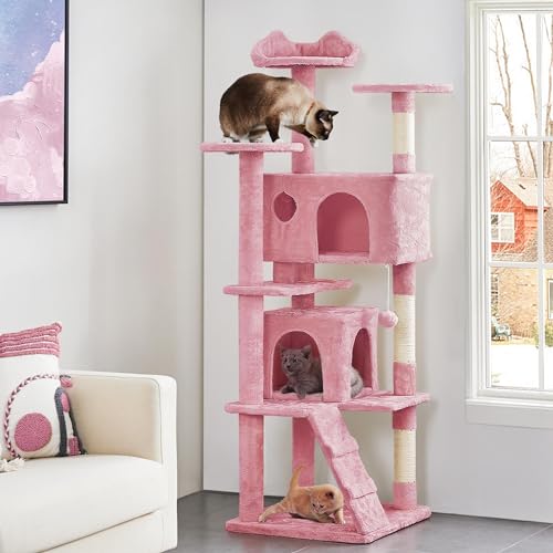 70in Multi Level Sturdy Cat Tree (Pink / 70in)