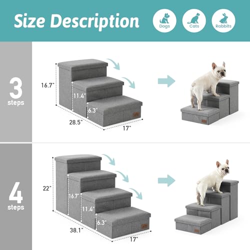Dog Stairs with Storage (Grey / 38.1"L x 17"W x 22"H)
