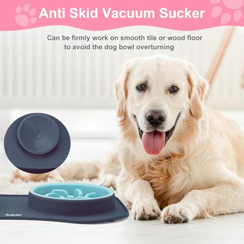Slow Feeder Dog Bowls 3 in 1 Stainless Steel Food Water Bowl to Slow Eating (Large Breed / Light Grey)