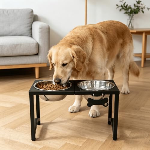 Elevated Dog Bowls (Black-85oz x 2 / Height: 13")