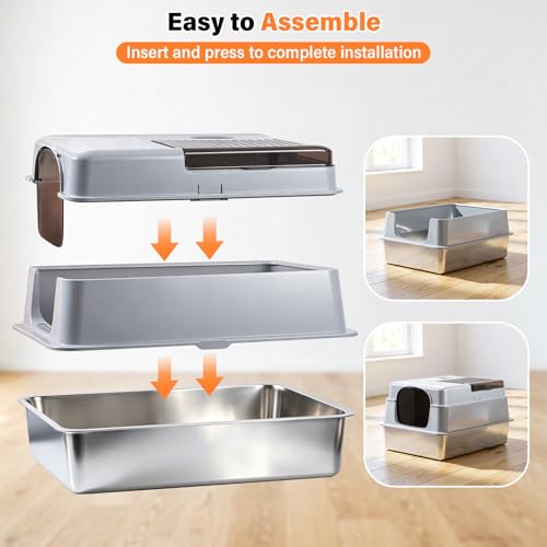 XXXL Stainless Steel Cat Litter Box with Lid (3X-Large)