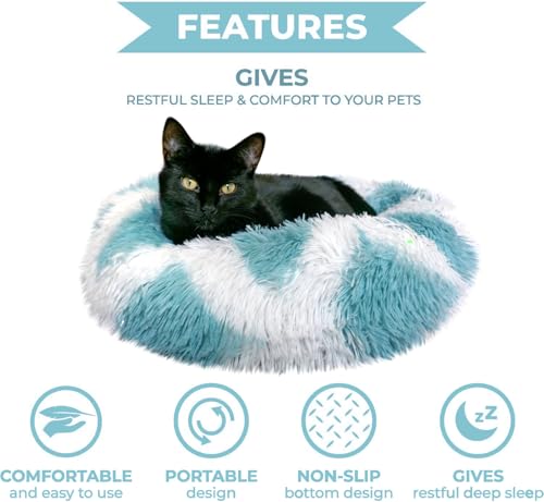 Cat Beds for Indoor Cats & Small Dog (Teal-White / 20.00" x 20.00" x 6.00")