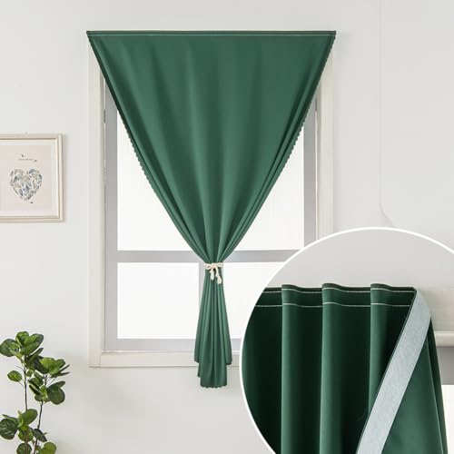 Instant Blackout Window Curtain with Reusable Adhesive (71"W x 72"L (Pack of 1) / Dark Green)