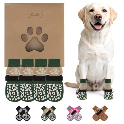 Dog Socks for Hot (Green+Khaki / Large (4 Pack))